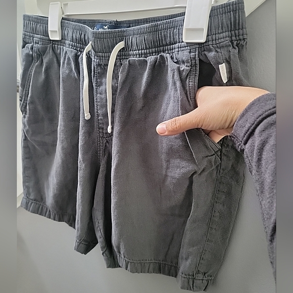 Hollister Shorts Mens Large Gray  Linen/Cotton Blend Jogger 7" Pockets Comfort - Picture 2 of 5